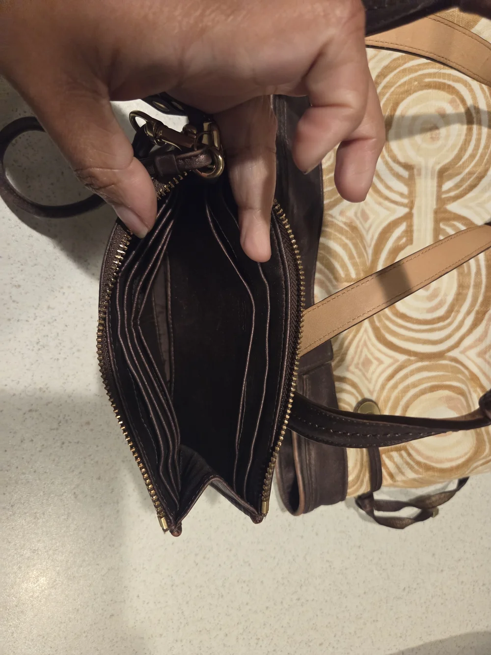 Coach Beige and Brown Patterned Canvas Tote with Wristlet